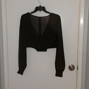 Sheer Black Crop Blouse